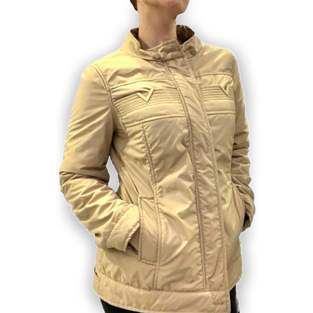 Red Valentino V Logo Beige Zip Up Puffer Coat Jacket.